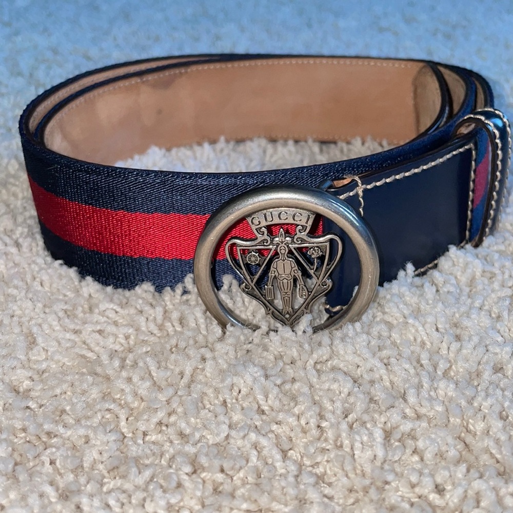 GUCCI Leather Web Hysteria Crest Belt
